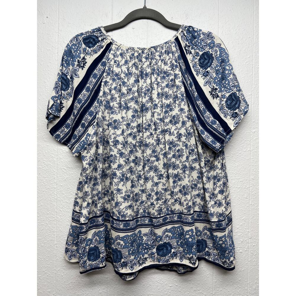 Lucky Brand Top Womens 2X Dark Floral Fairy Boho Tasseled Cotton Lightweight - Picture 6 of 12